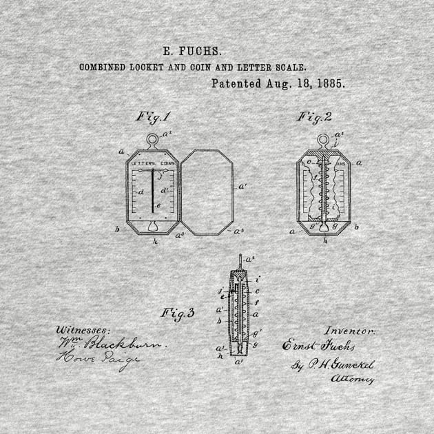 Locket and Coin Letter Scale Vintage Patent Hand Drawing by TheYoungDesigns